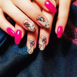 Close-up of woman fingers with nail polish