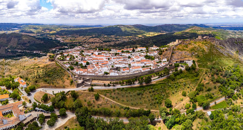 Aerial view of the townscape of historic city fortress of marvao on the spanish border, portugal