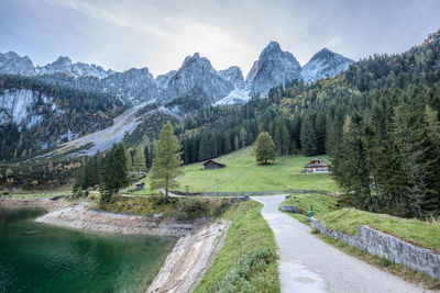 Panoramic view of trees and mountains against sky