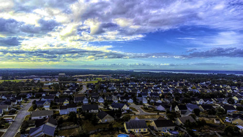 High angle view of townscape against sky