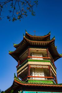 Low angle view of pagoda against clear sky