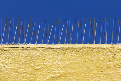 Close-up of sand against clear blue sky