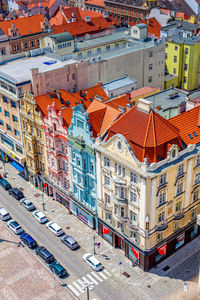 High angle view of street amidst buildings in city