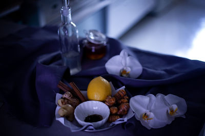 High angle view of fruits on table