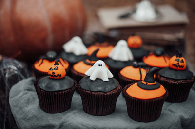 Close-up of cupcakes on table