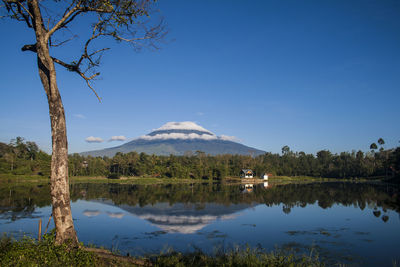 Scenic view of lake against blue sky