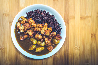 High angle view of meal served on table