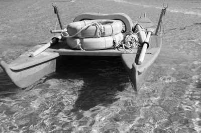 High angle view of nautical vessel on sea shore