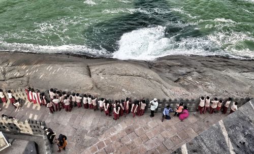 High angle view of people on promenade