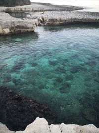 High angle view of rocks in sea