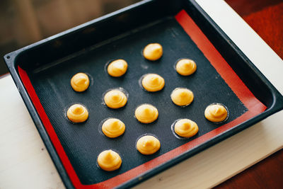 Food in tray on table