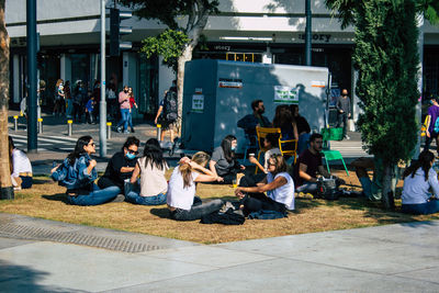 Group of people in front of building