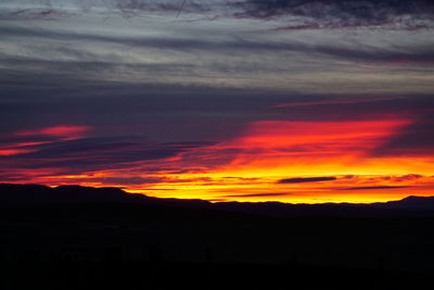Silhouette landscape against dramatic sky during sunset
