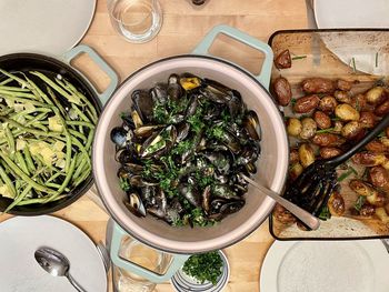 High angle view of food on table