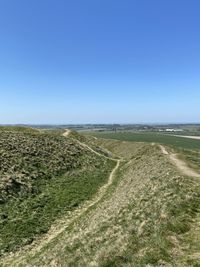 Scenic view of landscape against clear blue sky