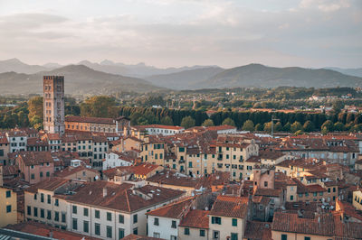 High angle view of townscape against sky