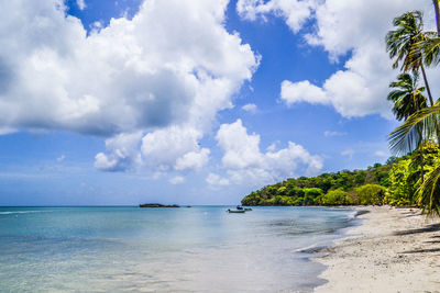 Scenic view of beach against cloudy sky