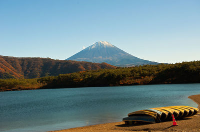 Scenic view of mountain against blue sky