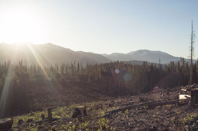 Scenic view of mountains against sky during sunset