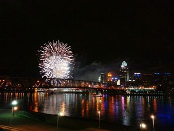 Firework display at night