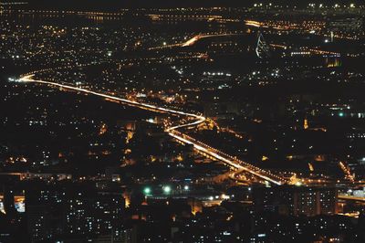 Aerial view of city at night