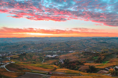 Scenic view of landscape against sky during sunset