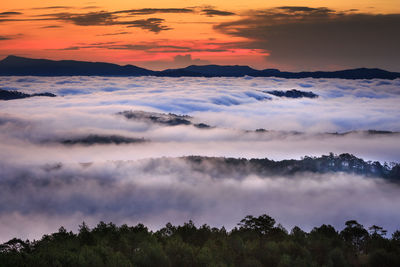 Scenic view of mountains against sky at night