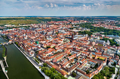 High angle view of townscape against sky