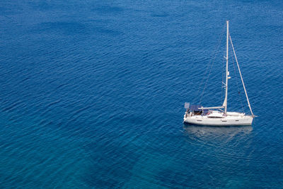 High angle view of sailboat on sea