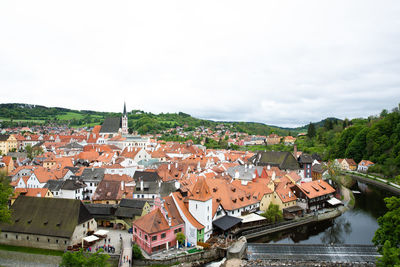 High angle view of townscape against sky