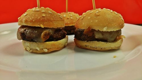 Close-up of burger in plate