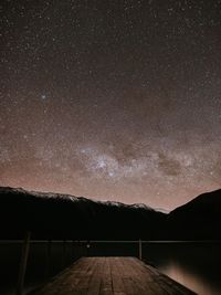 Scenic view of lake against mountains at night