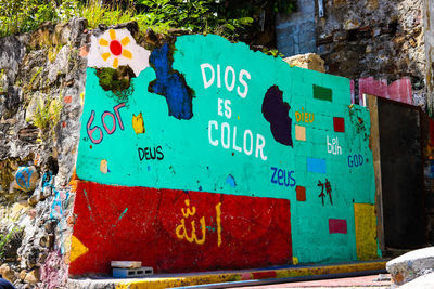 Close-up of text on wall