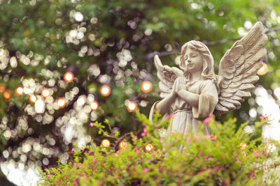 Angel statue by tree