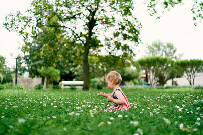 Cute girl sitting at lawn