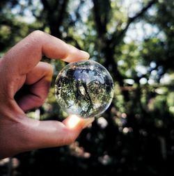 Close-up of person holding crystal ball