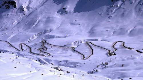 High angle view of snow covered pordoi pass