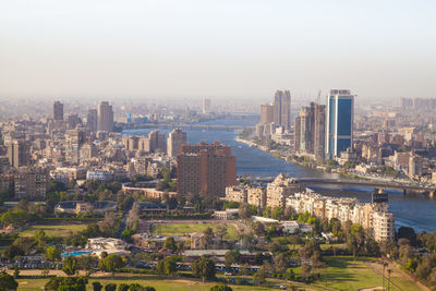 View of cityscape against clear sky