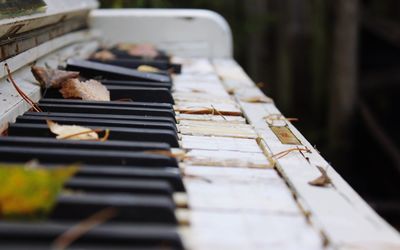 Close-up of broken piano keys