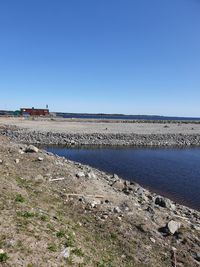 Scenic view of sea against clear blue sky