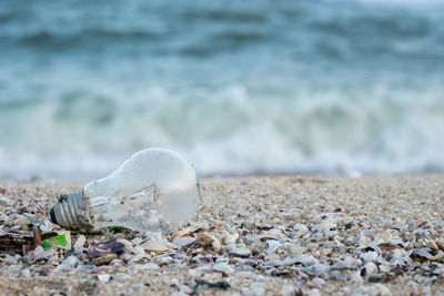 Abandoned light bulb at beach