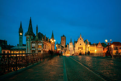 View from st. michaels bridge to the old town of ghent, belgium.