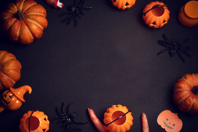 High angle view of pumpkins on table