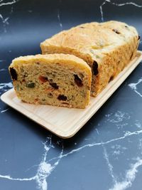 Close-up of cake in plate on table