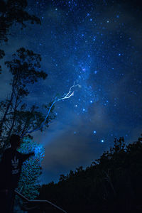 Low angle view of trees against sky at night