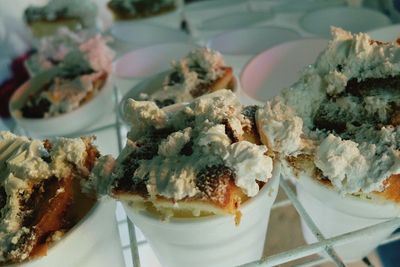 High angle view of dessert in plate on table