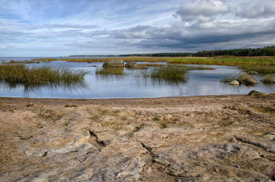 Scenic view of lake against sky