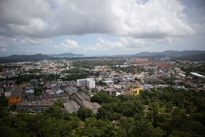 High angle view of townscape against sky