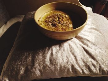 High angle view of food in bowl on table