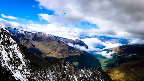 Scenic view of snowcapped mountains against sky